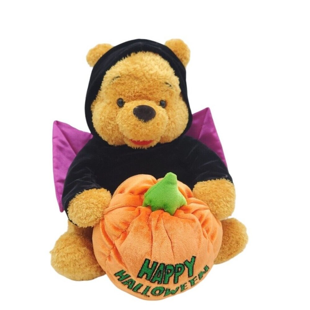 VTG Disney Store Winnie The Pooh Bat Costume w/‎ Pumpkin Halloween Plush Toy 9"